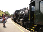 A train arrives to a crowd of passengers 